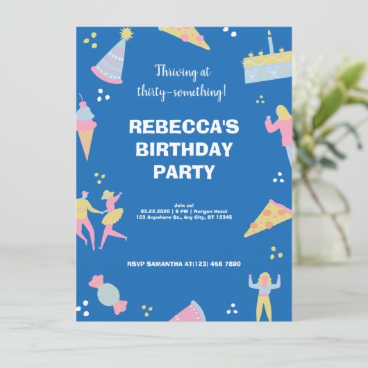 Blauwe schattige ijspizza verjaardagsfeest kaart (Staand voorkant)