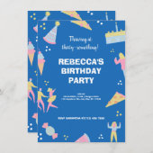 Blauwe schattige ijspizza verjaardagsfeest kaart (Voorkant / Achterkant)