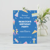 Blauwe schattige ijspizza verjaardagsfeest kaart (Staand voorkant)