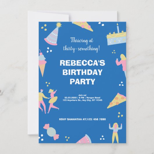 Blauwe schattige ijspizza verjaardagsfeest kaart (Voorkant)