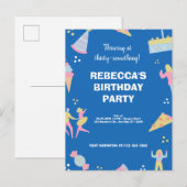 Blauwe schattige ijspizza verjaardagsfeest uitnodiging briefkaart (Voorkant / Achterkant)