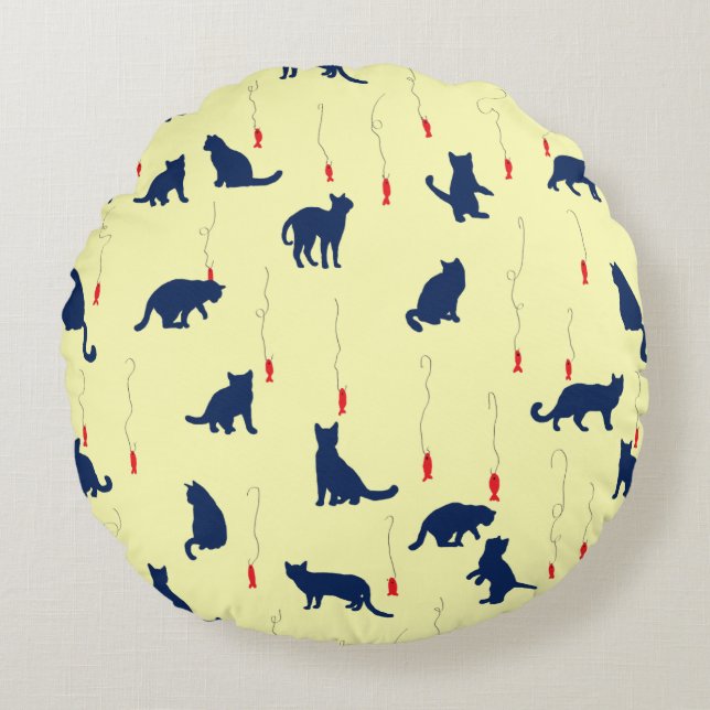 Blauwe schattige kittens en rode vissen rond kussen (Voorkant)