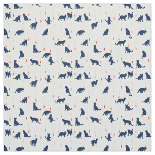 Blauwe schattige kittens en rode vissen stof