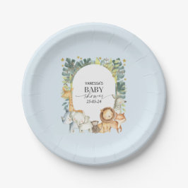 Blauwe schattige safari jongen baby shower papier  papieren bordje
