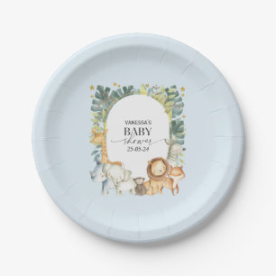 Blauwe schattige safari jongen baby shower papier  papieren bordje