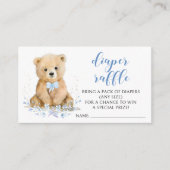 Blauwe schattige teddybeer baby shower luier loter informatiekaartje (Voorkant)