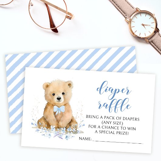 Blauwe schattige teddybeer baby shower luier loter informatiekaartje