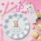 Blauwe schattige teddybeer ballon baby boy douche papieren bordje (Feest)