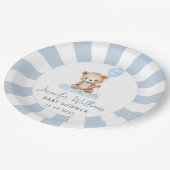 Blauwe schattige teddybeer ballon baby boy douche papieren bordje (Gekanteld)