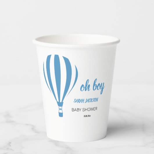 Blauwe Schattigee heteluchtballon Oh Boy Baby show Papieren Bekers (Voorkant)