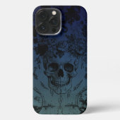 Blauwe schedel en bloemen iPhone hoesje (Achterkant)