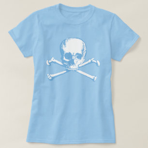 Blauwe schedel en kruisgraten t-shirt