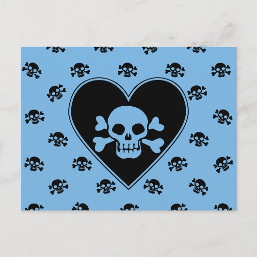Blauwe schedel in hart briefkaart (Voorkant)