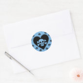 Blauwe schedel in hart ronde sticker (Envelop)