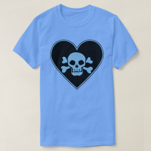 Blauwe schedel in hart t-shirt