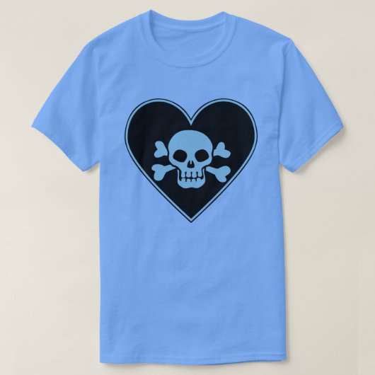 Blauwe schedel in hart t-shirt (Design voorkant)