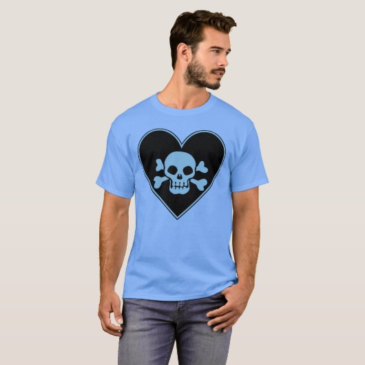 Blauwe schedel in hart t-shirt (Voorkant volledig)