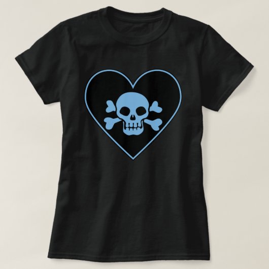 Blauwe schedel in hart t-shirt (Design voorkant)
