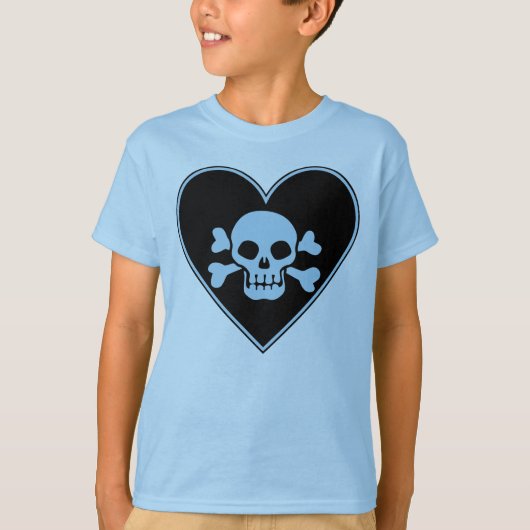 Blauwe schedel in hart t-shirt (Voorkant)