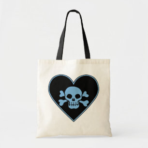 Blauwe schedel in het hart tote bag