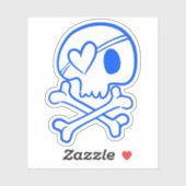 Blauwe schedel met hartvormige ooglapje sticker (Vel)