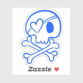 Blauwe schedel met hartvormige ooglapje sticker