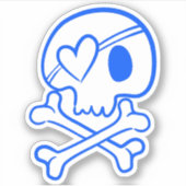 Blauwe schedel met hartvormige ooglapje sticker (Voorkant)