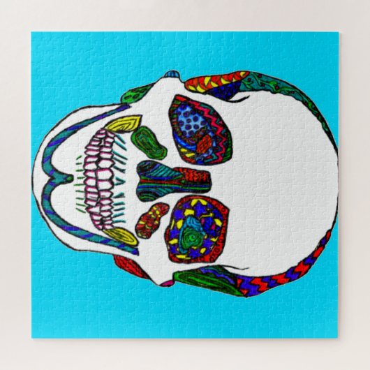 Blauwe schedel mozaïek puzzel legpuzzel (Horizontaal)