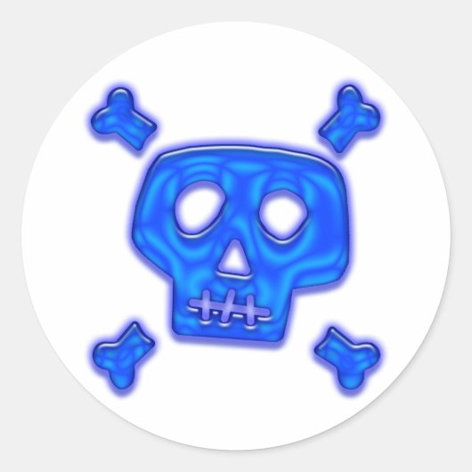 Blauwe schedel ronde sticker (Voorkant)
