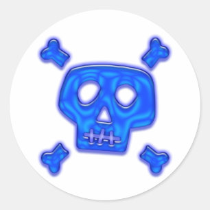 Blauwe schedel ronde sticker