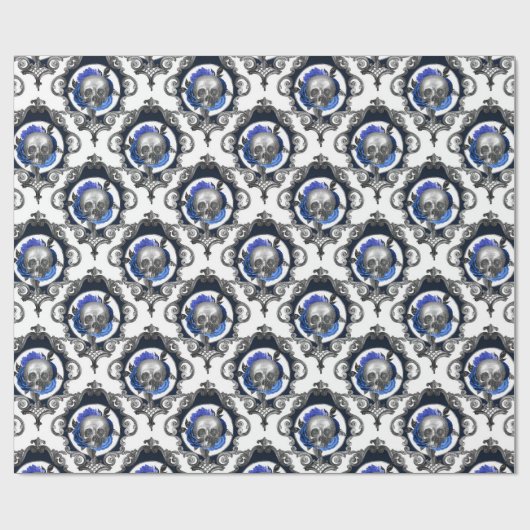 BLAUWE SCHEDELS  GRIEZELIG KERSTFEEST CADEAUPAPIER (Vlak)