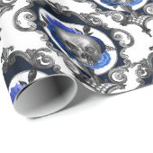 BLAUWE SCHEDELS  GRIEZELIG KERSTFEEST CADEAUPAPIER (Rol Hoek)