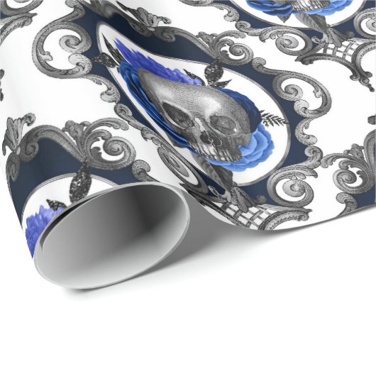 BLAUWE SCHEDELS  GRIEZELIG KERSTFEEST CADEAUPAPIER (Rol Hoek)