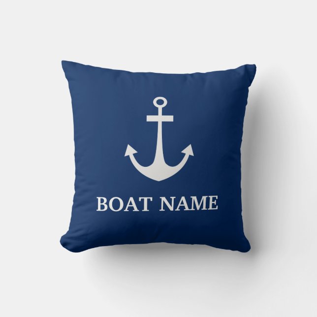Blauwe scheepsanker bootnaam kussen (Voorkant)