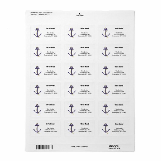 Blauwe scheepsanker etiket (Full Sheet)
