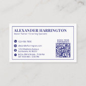 Blauwe Scheermes Kapsalon QR Code Visitekaartje (Achterkant)