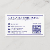Blauwe Scheermes Kapsalon QR Code Visitekaartje (Achterkant)