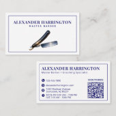 Blauwe Scheermes Kapsalon QR Code Visitekaartje (Voorkant / Achterkant)