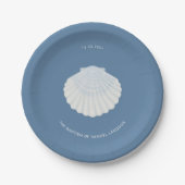 Blauwe schelp doopfeest papieren bord (Voorkant)