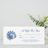 Blauwe schelp logo cadeaubon (Staand voorkant)