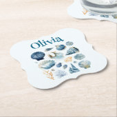 Blauwe Schelp Papier Onderzetter – Aangepaste Naam (Gekanteld)