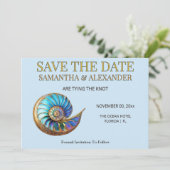 Blauwe Schelp Save the Date Trouwkaart Kaart (Staand voorkant)