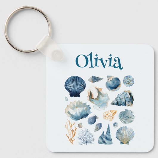 Blauwe Schelp Sleutelhanger | Aangepaste Naam (Voorkant)