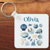 Blauwe Schelp Sleutelhanger | Aangepaste Naam (Voorkant)