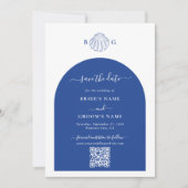 Blauwe Schelp Strand Bruiloft aan de Kust Save The Date (Voorkant)