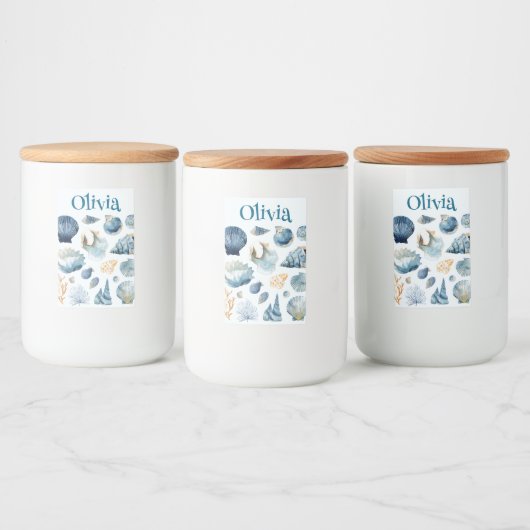 Blauwe Schelp Voedselcontainer Label | Aangepaste Etiket (Flessen)