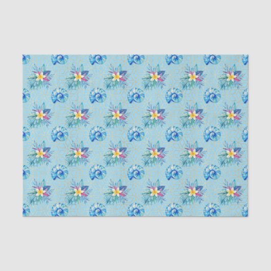 Blauwe schelpen en bloemen 2 tissuepapier (Voorkant)