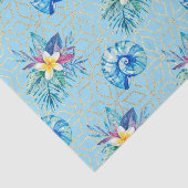 Blauwe schelpen en bloemen tissuepapier (Detail)