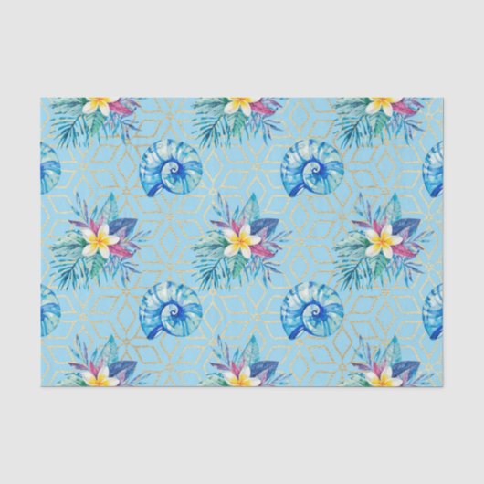 Blauwe schelpen en bloemen tissuepapier (Voorkant)