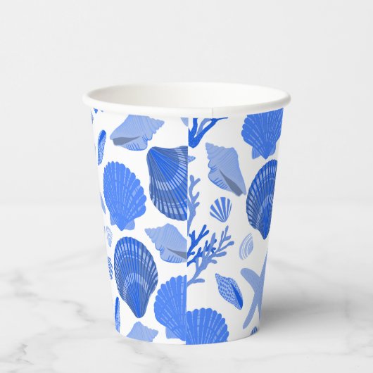 Blauwe schelpen en koraalpatroon aangepaste strand papieren bekers (Rechts)